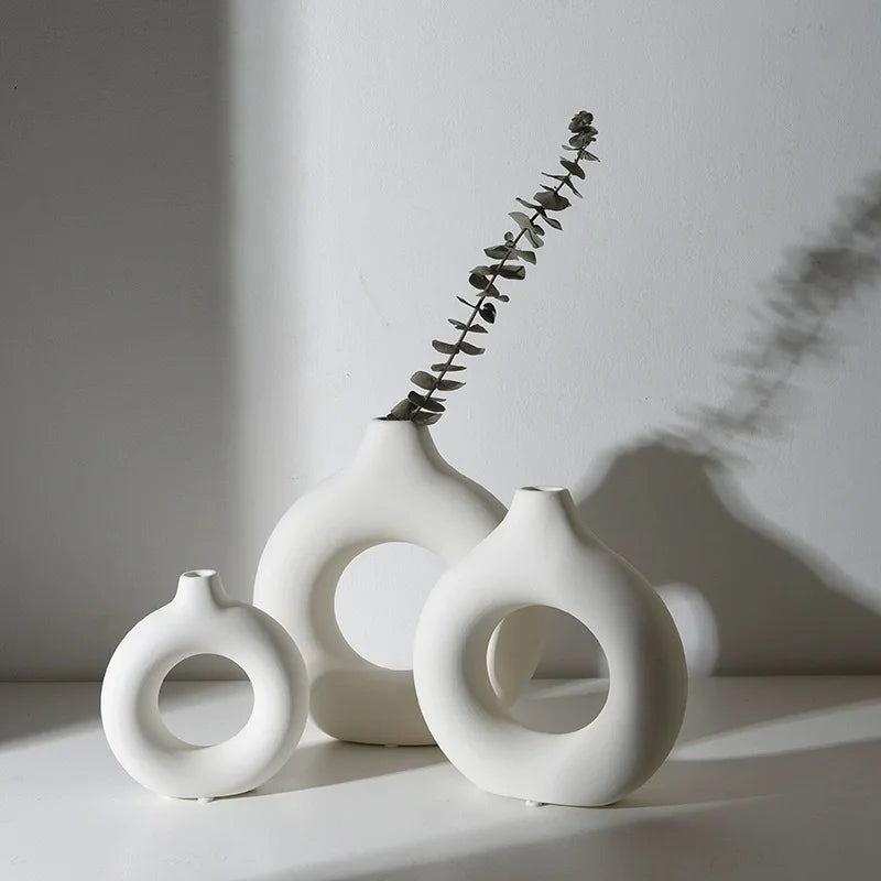 Donut Shape Single Flower Pot Home Living Room Decoration Table Ornaments Circle Flower Arrangement Vase