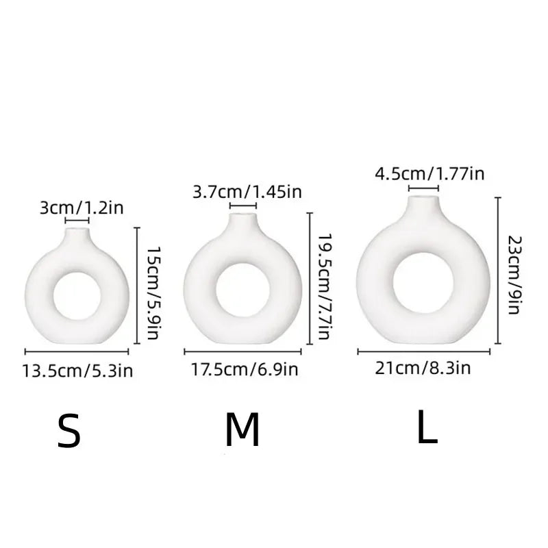 Donut Shape Single Flower Pot Home Living Room Decoration Table Ornaments Circle Flower Arrangement Vase