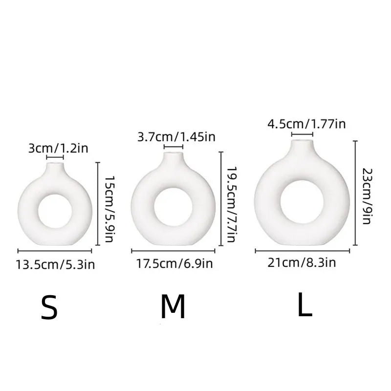 Donut Shape Single Flower Pot Home Living Room Decoration Table Ornaments Circle Flower Arrangement Vase