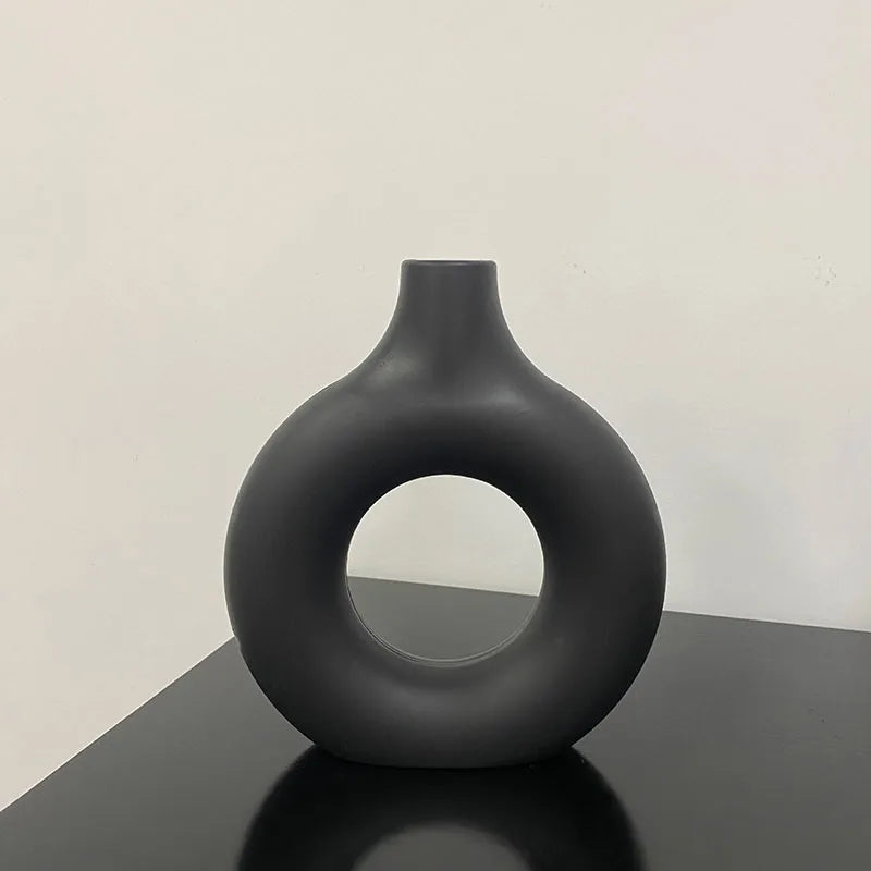 Donut Shape Single Flower Pot Home Living Room Decoration Table Ornaments Circle Flower Arrangement Vase