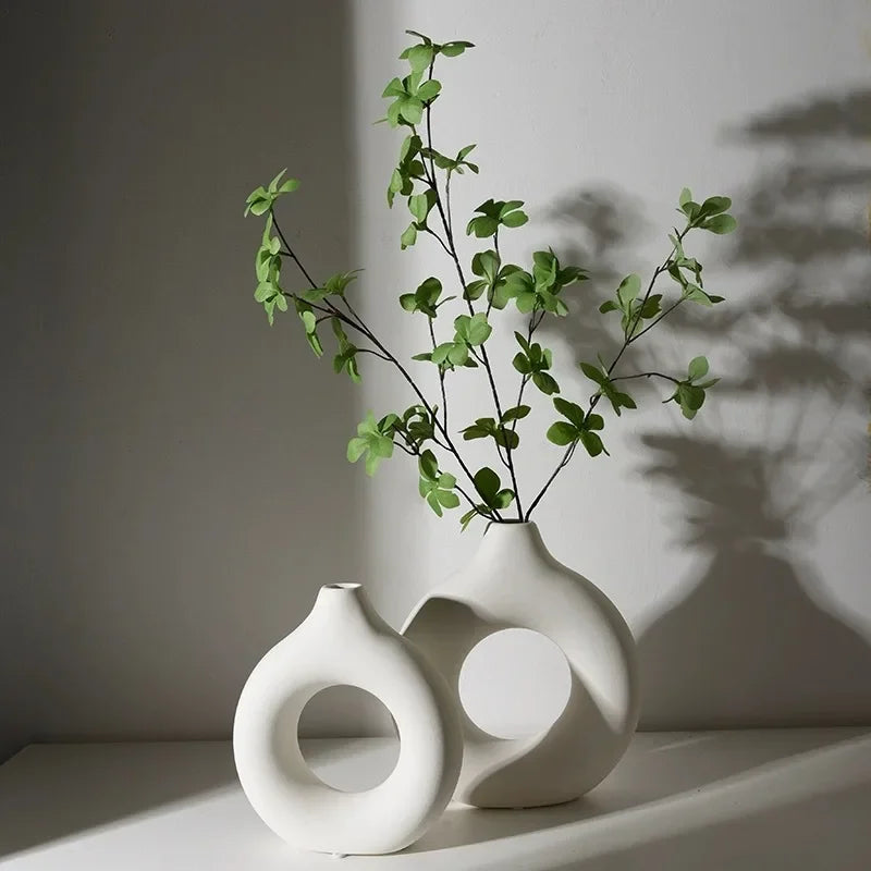 Donut Shape Single Flower Pot Home Living Room Decoration Table Ornaments Circle Flower Arrangement Vase