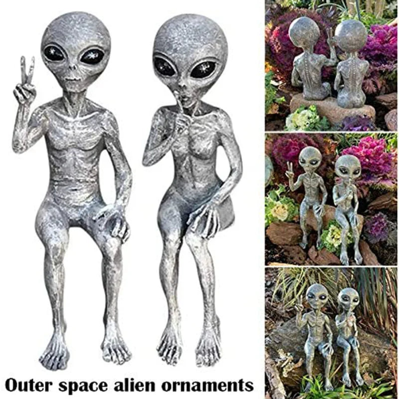 New Outer Space Alien Accessories Statue Martians Garden Figurine Set For Courtyard Ornaments Home Indoor Outdoor Decoration