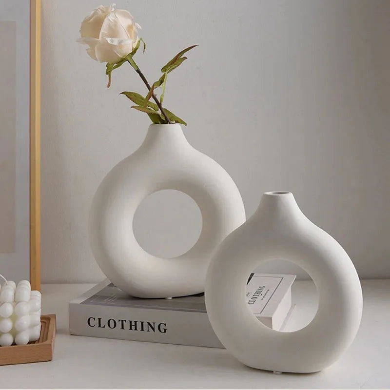 Donut Shape Single Flower Pot Home Living Room Decoration Table Ornaments Circle Flower Arrangement Vase