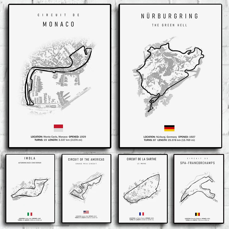 F1 Imola Monaco Track Circuit Canvas Painting Formula 1 Wall Art Nordic Poster Aesthetic Motorsport Race Picture for Home Decor
