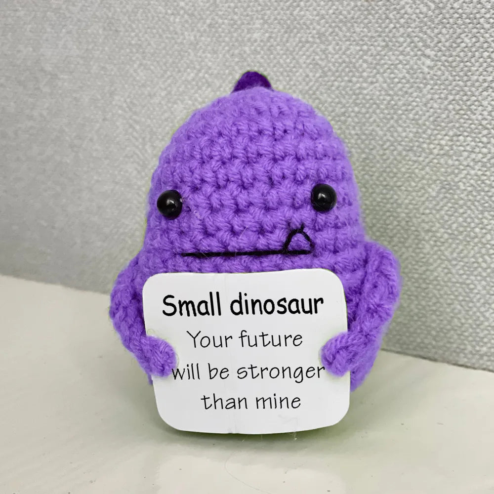 Funny Crochet Positive Energy Shark Doll with Card Home Room Decoration Handmade Knitted Flower Bee Ornament Christmas Gifts
