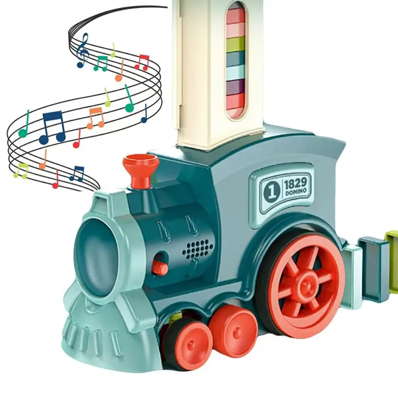 Domino children's puzzle building blocks automatically put small train chain reaction mechanism