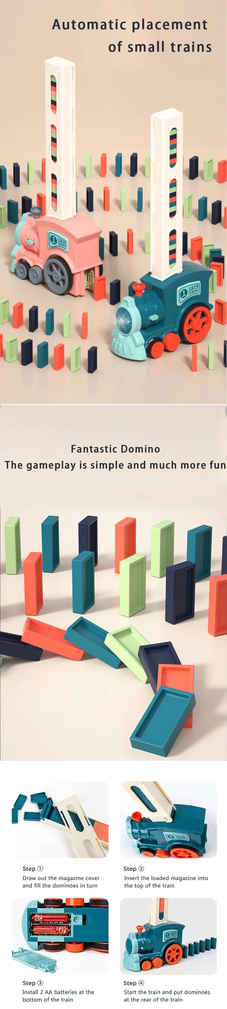 Domino children's puzzle building blocks automatically put small train chain reaction mechanism