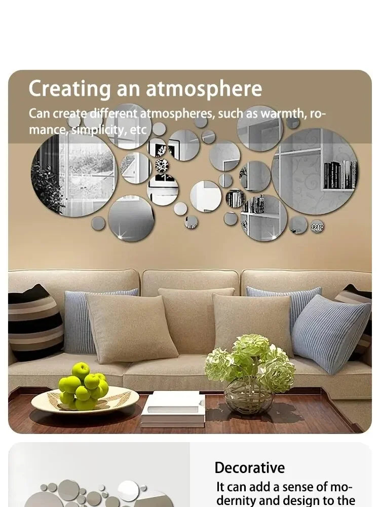 26 pcs 3D Acrylic Mirror Wall Sticker Round Mirror DIY Bedroom Bathroom and TV Background Room Sticker Wall Decoration