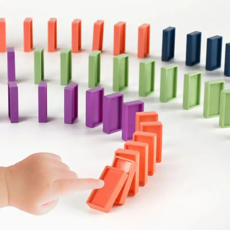 Domino children's puzzle building blocks automatically put small train chain reaction mechanism