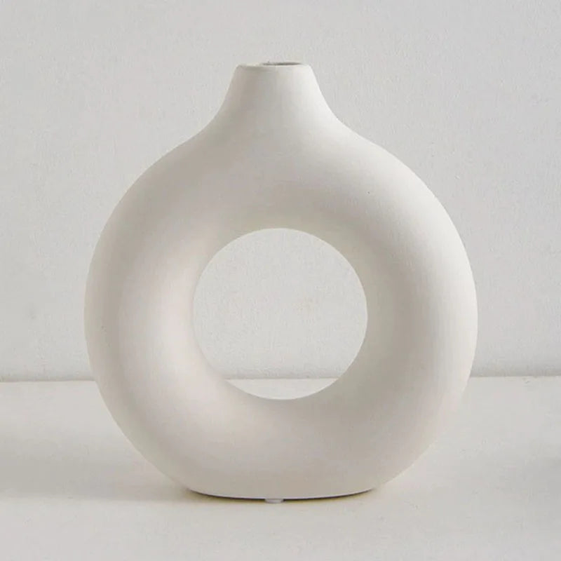 Donut Shape Single Flower Pot Home Living Room Decoration Table Ornaments Circle Flower Arrangement Vase