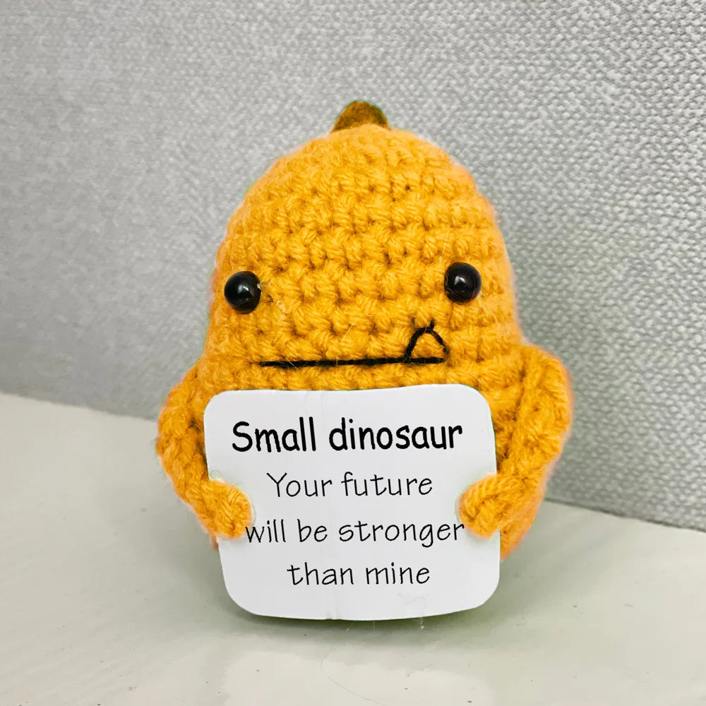 Funny Crochet Positive Energy Shark Doll with Card Home Room Decoration Handmade Knitted Flower Bee Ornament Christmas Gifts