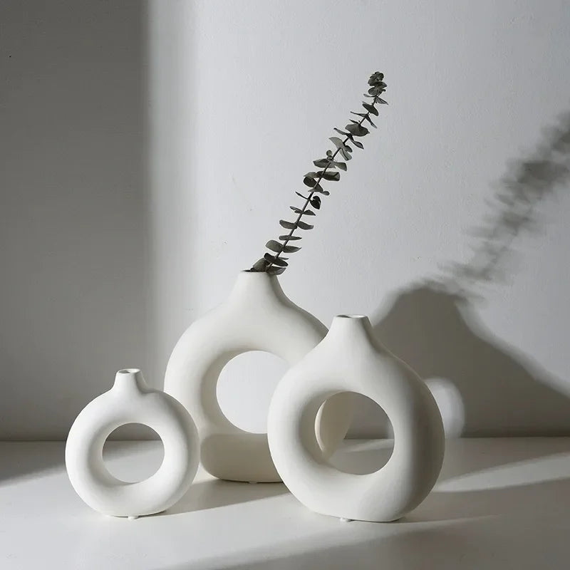 Donut Shape Single Flower Pot Home Living Room Decoration Table Ornaments Circle Flower Arrangement Vase