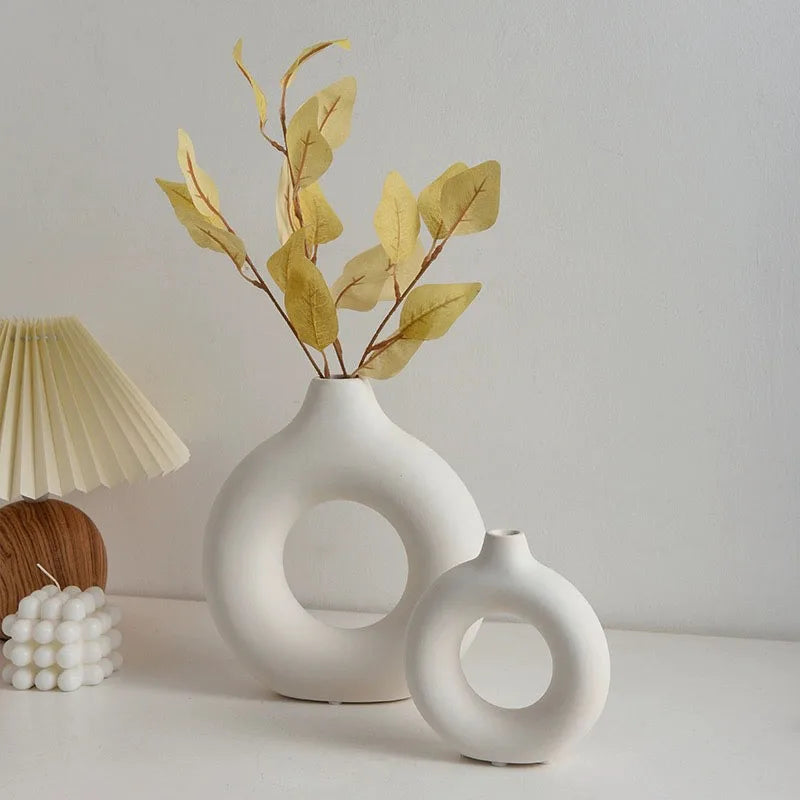 Donut Shape Single Flower Pot Home Living Room Decoration Table Ornaments Circle Flower Arrangement Vase