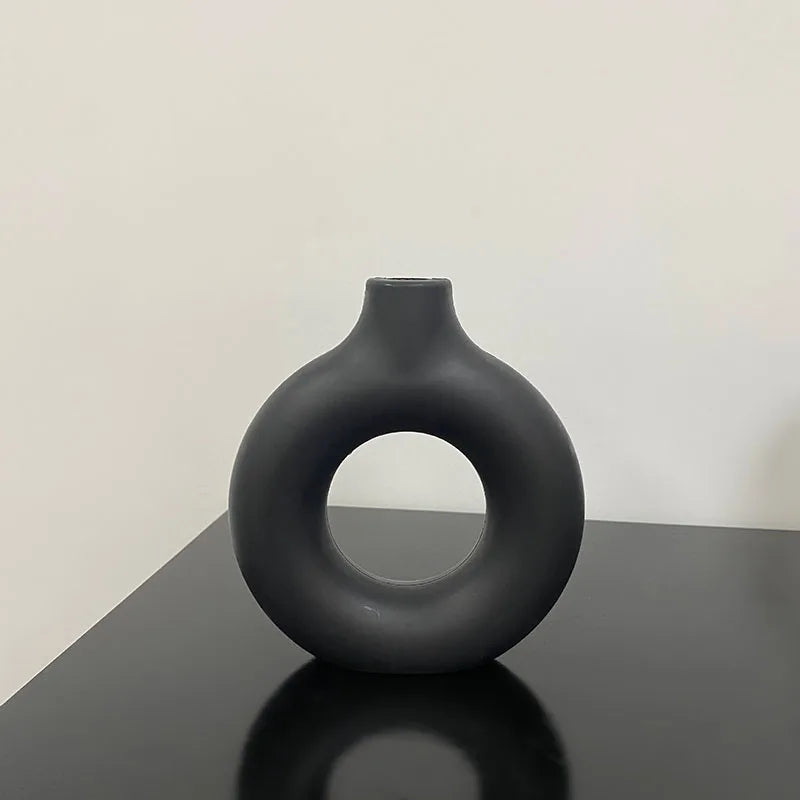 Donut Shape Single Flower Pot Home Living Room Decoration Table Ornaments Circle Flower Arrangement Vase