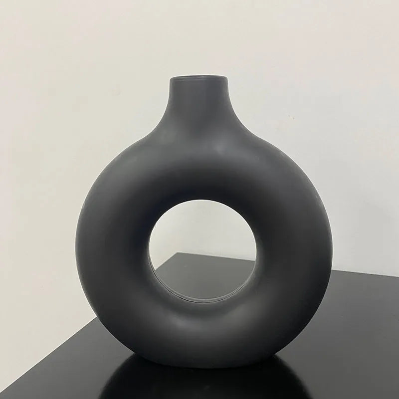 Donut Shape Single Flower Pot Home Living Room Decoration Table Ornaments Circle Flower Arrangement Vase
