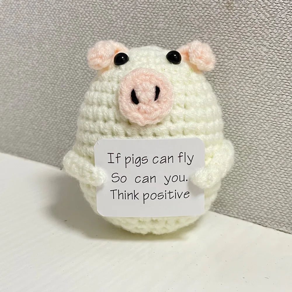 Funny Crochet Positive Energy Shark Doll with Card Home Room Decoration Handmade Knitted Flower Bee Ornament Christmas Gifts