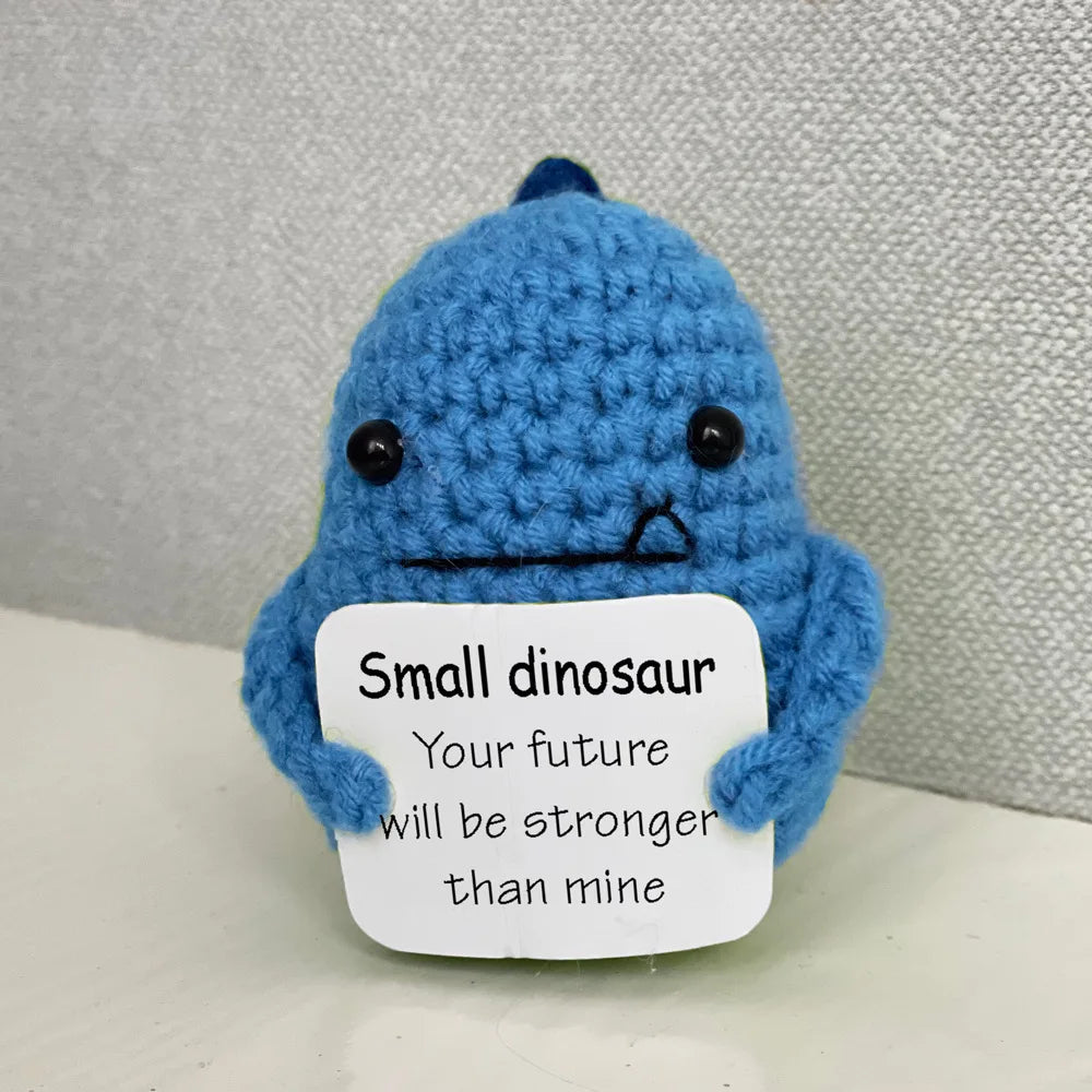 Funny Crochet Positive Energy Shark Doll with Card Home Room Decoration Handmade Knitted Flower Bee Ornament Christmas Gifts