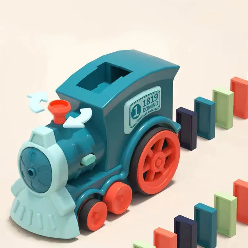 Domino children's puzzle building blocks automatically put small train chain reaction mechanism