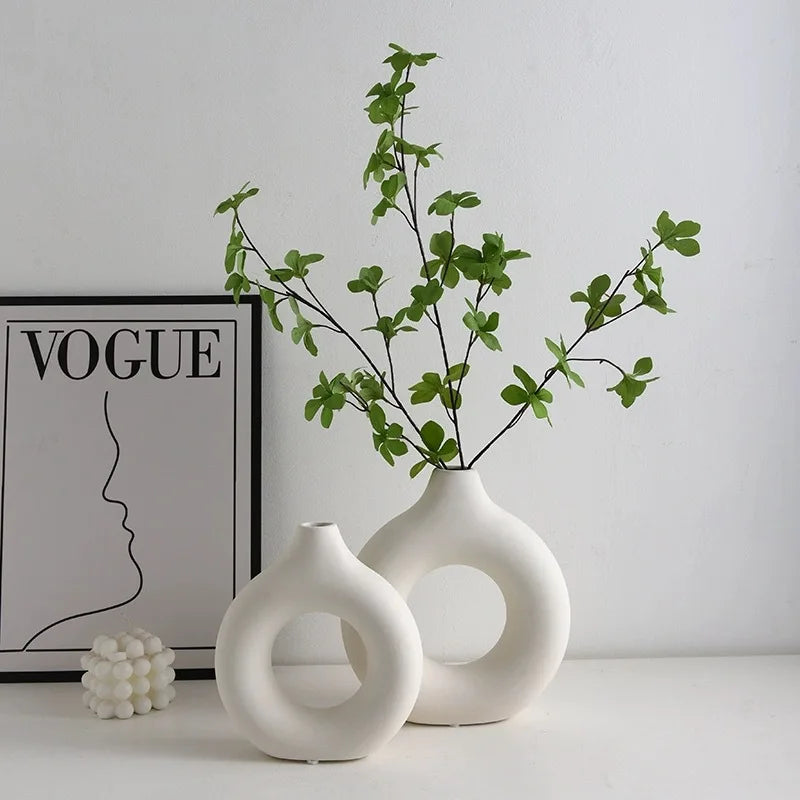 Donut Shape Single Flower Pot Home Living Room Decoration Table Ornaments Circle Flower Arrangement Vase