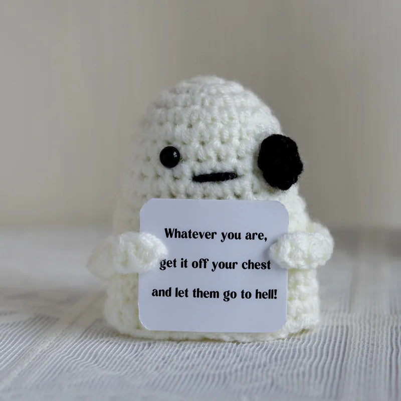Funny Crochet Positive Energy Shark Doll with Card Home Room Decoration Handmade Knitted Flower Bee Ornament Christmas Gifts
