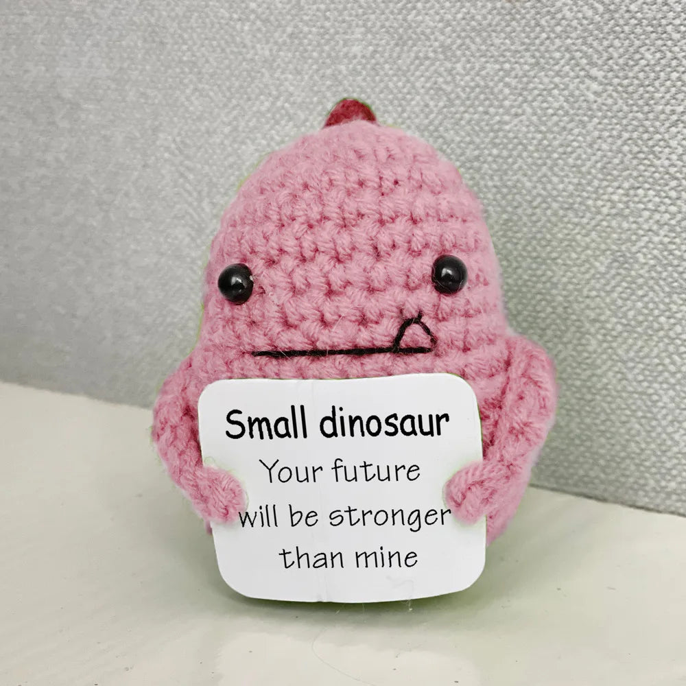 Funny Crochet Positive Energy Shark Doll with Card Home Room Decoration Handmade Knitted Flower Bee Ornament Christmas Gifts