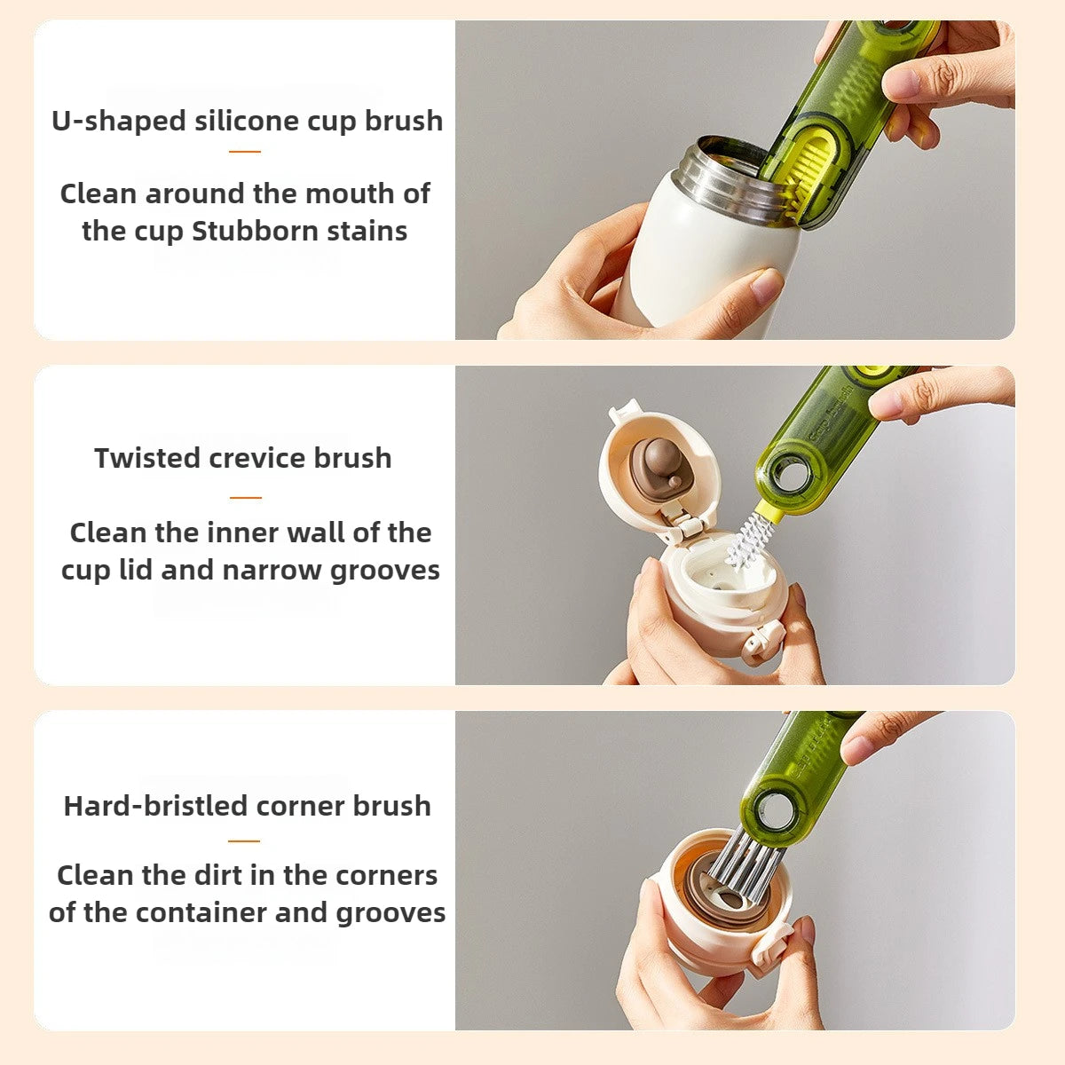 1pcs Lamgool 3 in 1 Bottle Gap Cleaner Brush Multifunctional Brush Cup Crevice Cleaning Tools Mini Silicone Cup-Holder Cleaner