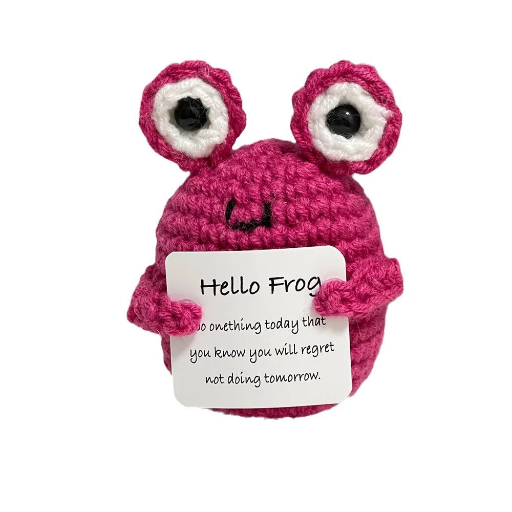 Funny Crochet Positive Energy Shark Doll with Card Home Room Decoration Handmade Knitted Flower Bee Ornament Christmas Gifts