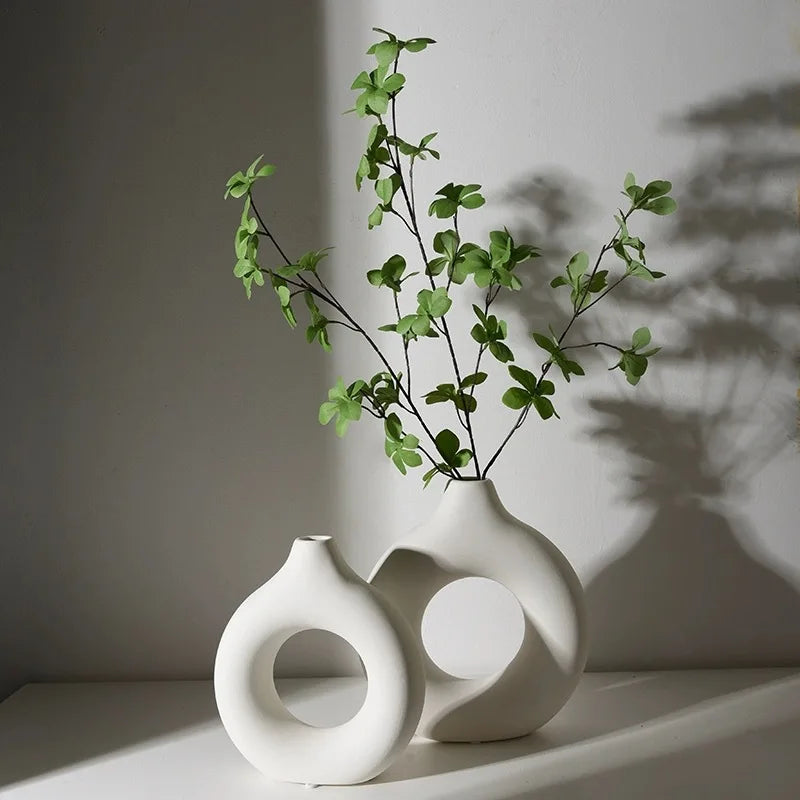 Donut Shape Single Flower Pot Home Living Room Decoration Table Ornaments Circle Flower Arrangement Vase