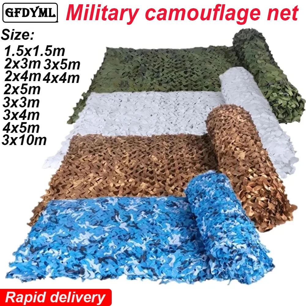 1.5mx1m 4mx5mCamouflage Nets White Blue Beige Desert for Hunting Hiding Mesh Outdoor Awning Garden Shading Gazebo