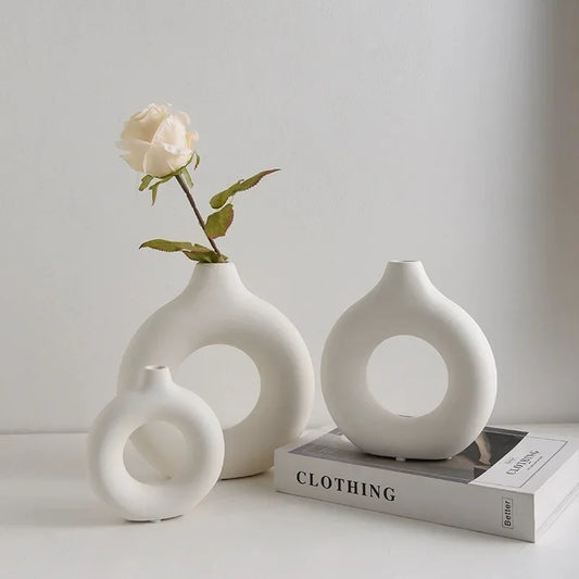 Donut Shape Single Flower Pot Home Living Room Decoration Table Ornaments Circle Flower Arrangement Vase