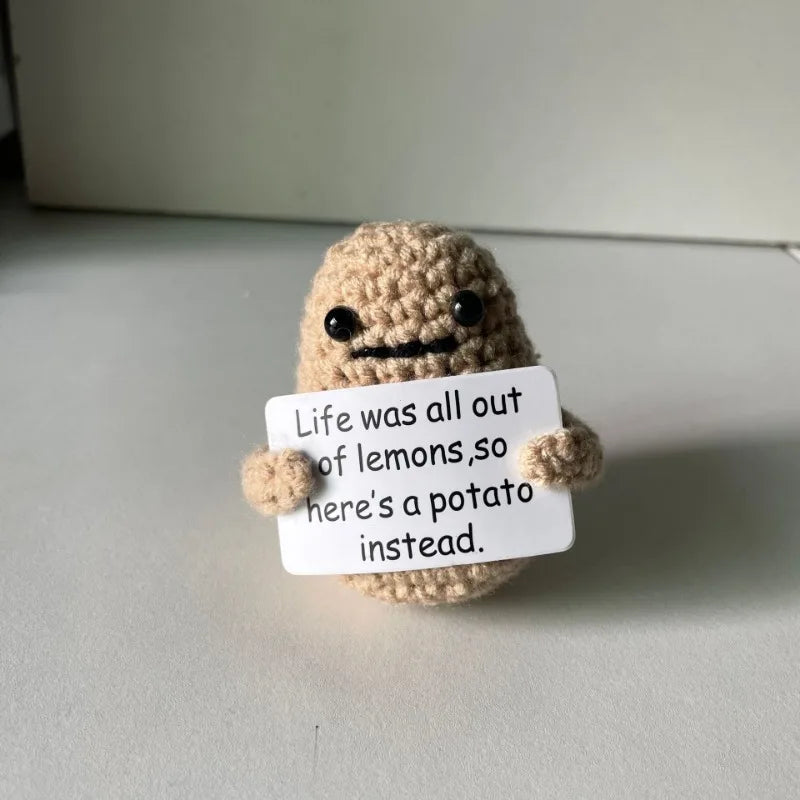 New Positive Energy Potato Hug Pocket Mini Handmade Plush Wool Knitting Doll with Card Funny Christams Gift Home Room Decoration