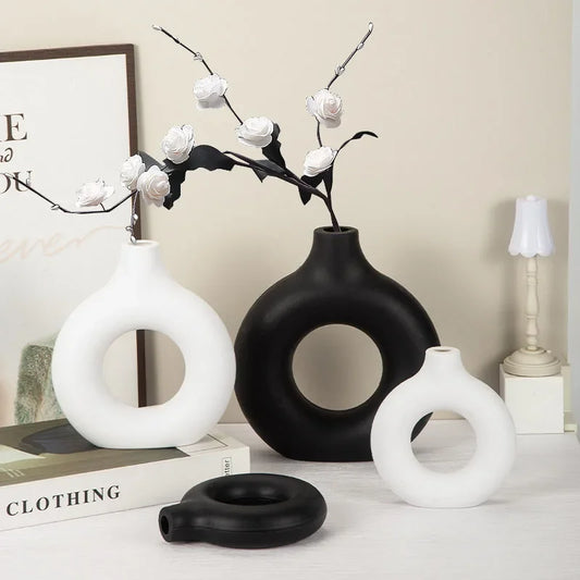 Donut Shape Single Flower Pot Home Living Room Decoration Table Ornaments Circle Flower Arrangement Vase