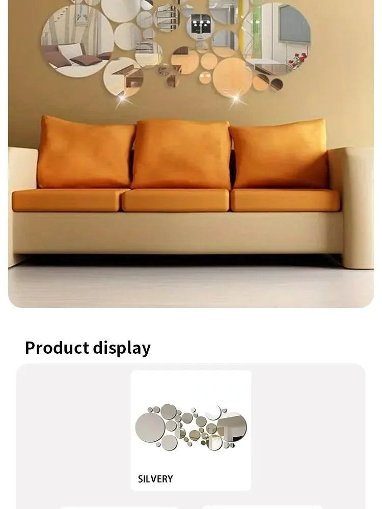 26 pcs 3D Acrylic Mirror Wall Sticker Round Mirror DIY Bedroom Bathroom and TV Background Room Sticker Wall Decoration