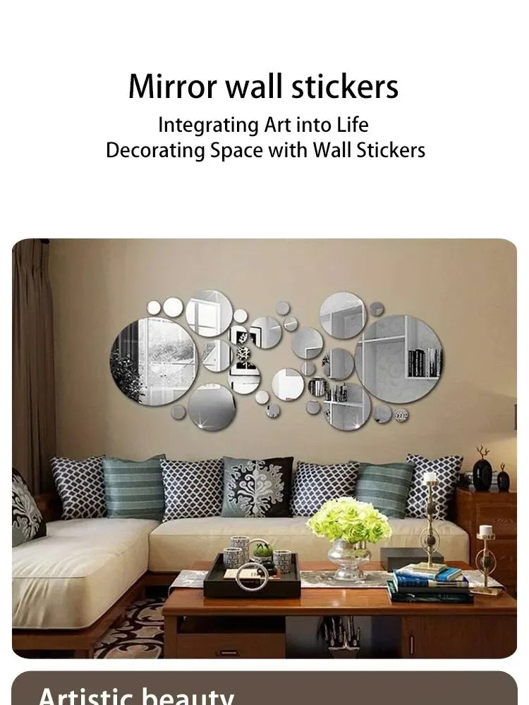 26 pcs 3D Acrylic Mirror Wall Sticker Round Mirror DIY Bedroom Bathroom and TV Background Room Sticker Wall Decoration