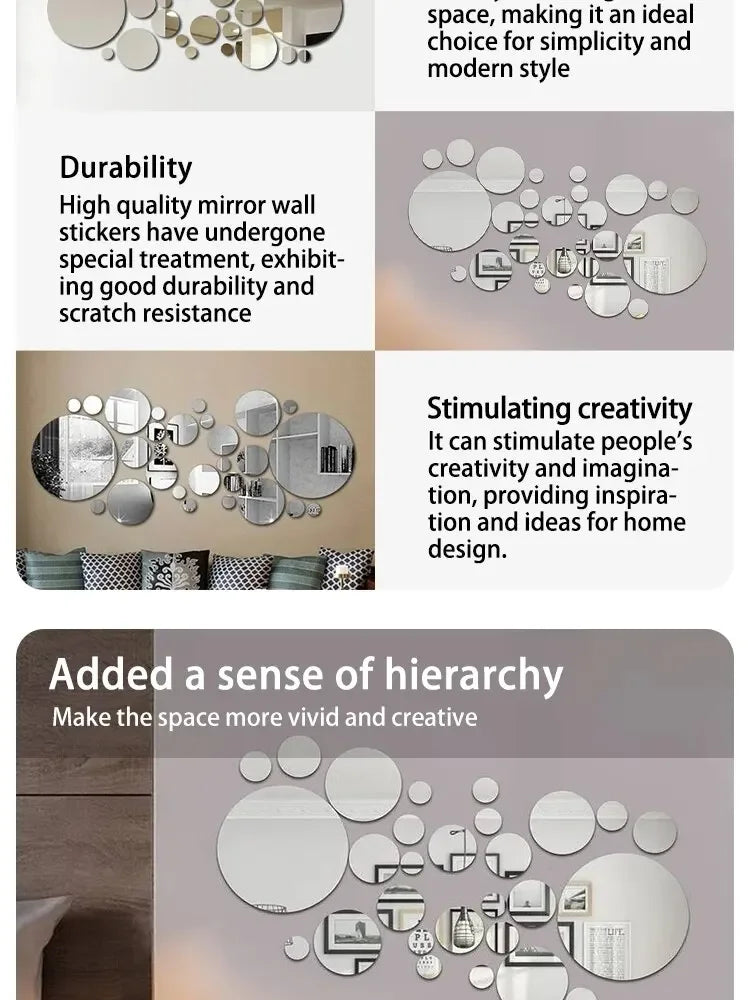 26 pcs 3D Acrylic Mirror Wall Sticker Round Mirror DIY Bedroom Bathroom and TV Background Room Sticker Wall Decoration
