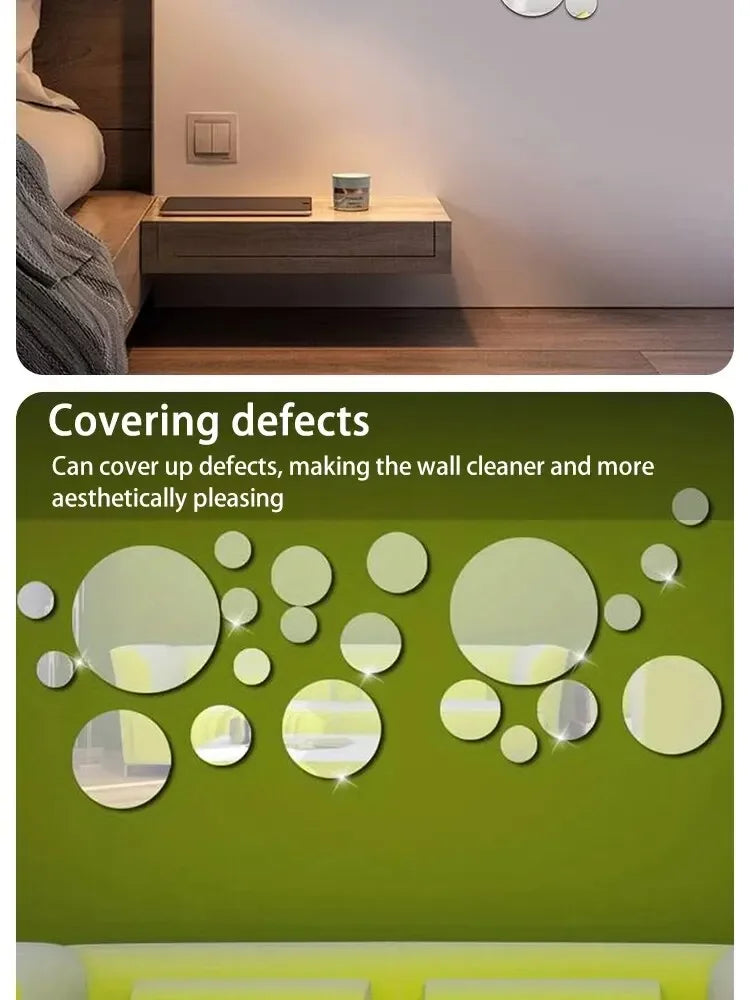 26 pcs 3D Acrylic Mirror Wall Sticker Round Mirror DIY Bedroom Bathroom and TV Background Room Sticker Wall Decoration