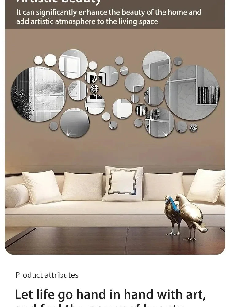 26 pcs 3D Acrylic Mirror Wall Sticker Round Mirror DIY Bedroom Bathroom and TV Background Room Sticker Wall Decoration